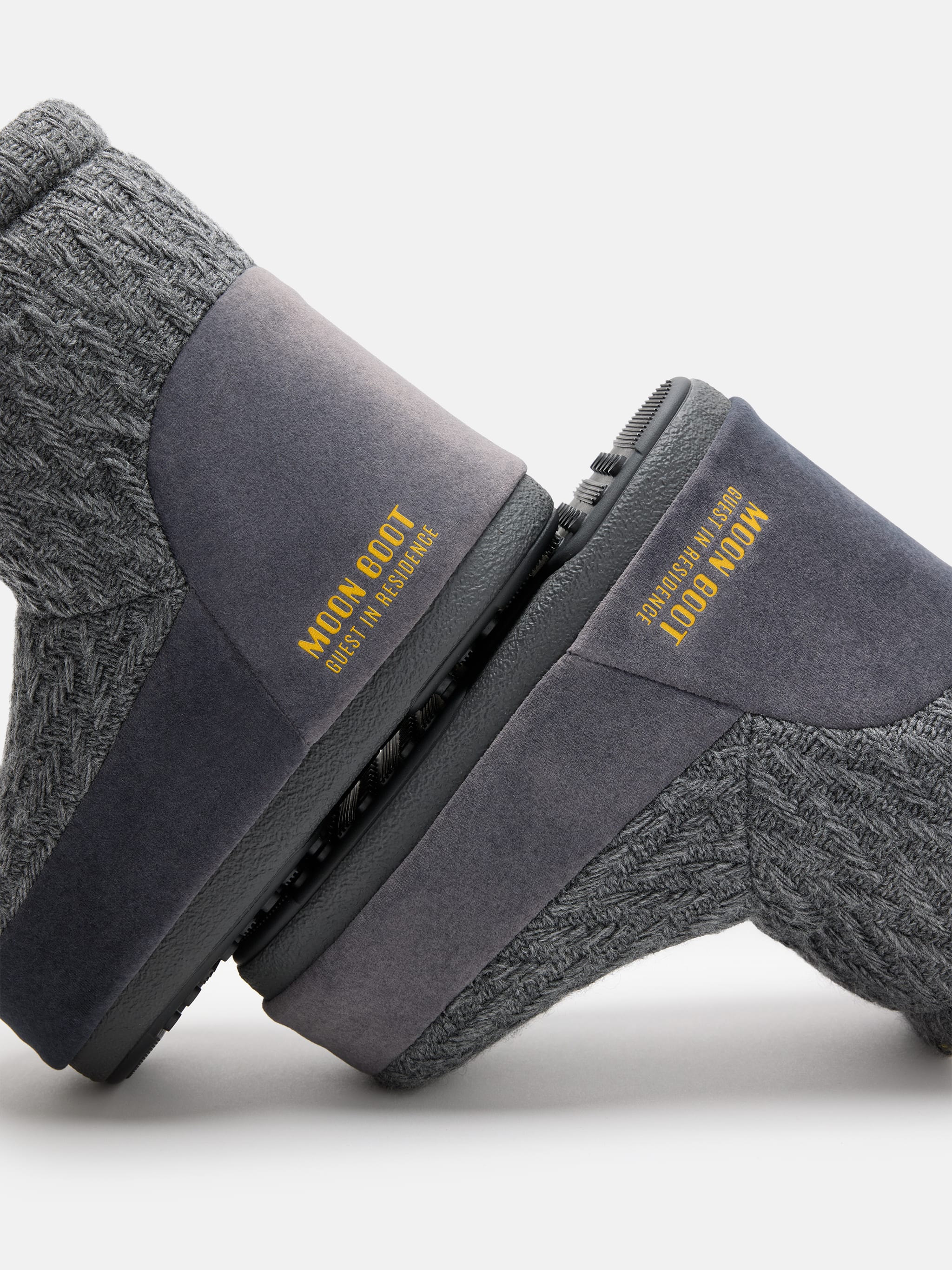 MOON BOOT X GUEST IN RESIDENCE ICON LOW NO LACE GREY KNIT BOOTS