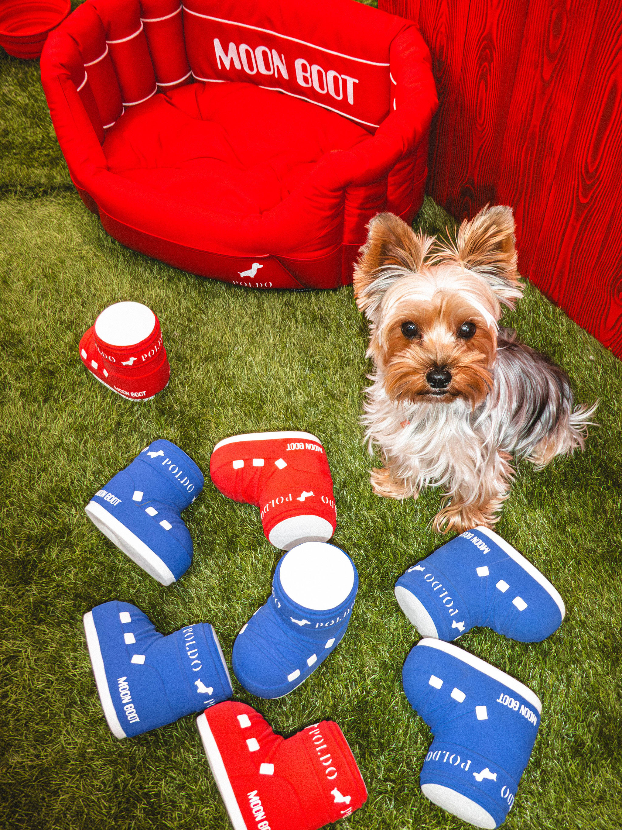 MOON BOOT X POLDO DOG COUTURE RED PADDED DOG BED