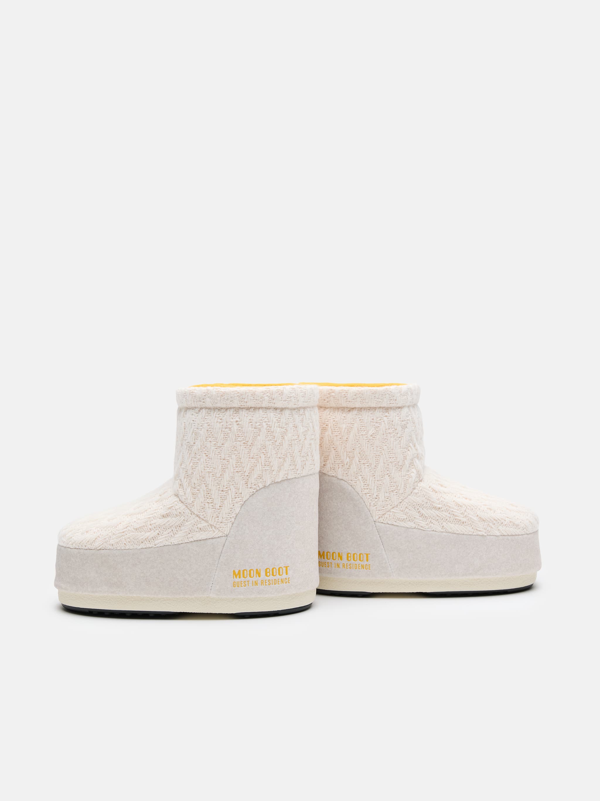 MOON BOOT X GUEST IN RESIDENCE ICON LOW NO LACE WHITE SAND KNIT BOOTS