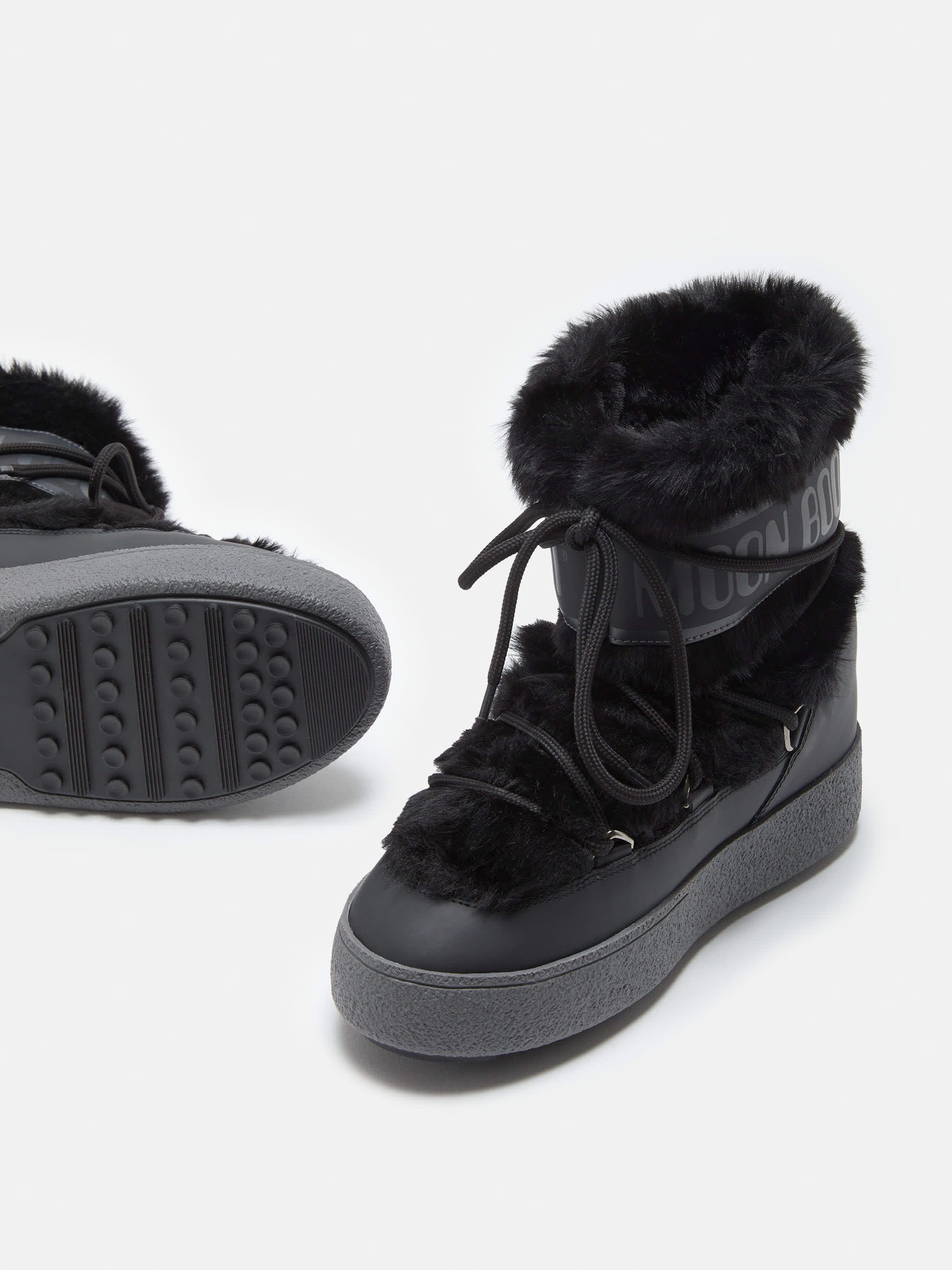 LTRACK LOW BLACK FAUX-FUR BOOTS
